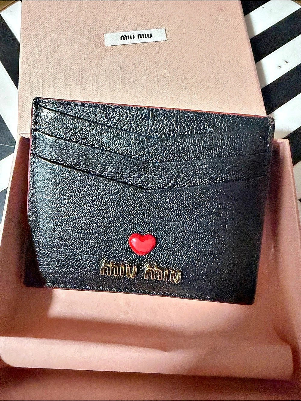 RARE Miu Miu Madras Love Card Holder Black &  Red